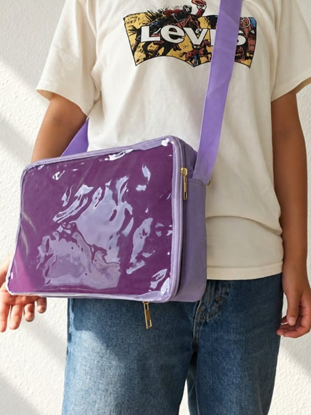Lavender Anime Ita Bag Crossbody Kawaii Messenger Bag Y2K Pin Display ItaBag